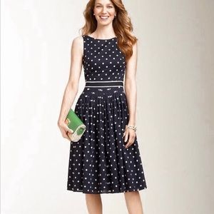 Talbots navy/white polka dot fit n flare sleeveless dress size 16